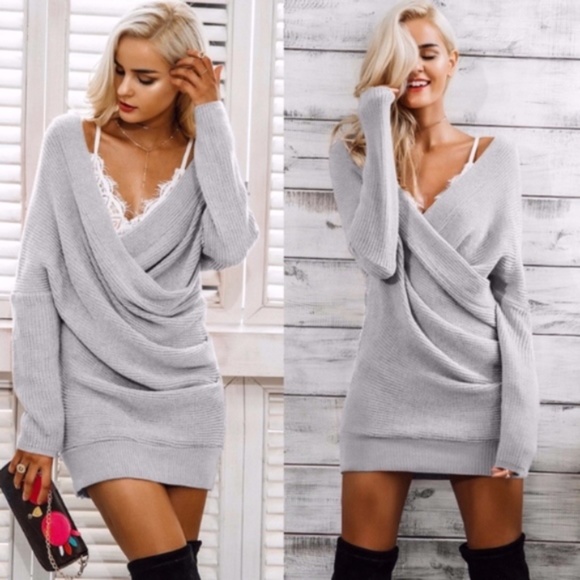 KismetsKloset Dresses & Skirts - Faux Wrap Sweater Dress